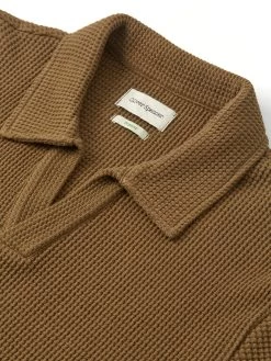 Austell Short Sleeve Polo Shirt Barton Tobacco Brown -Oliver Spencer Store FlatOSMK741AustellPoloShirtBAR01TOBBartonTobaccoBrown1