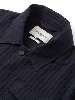 Short Sleeve Safari Shirt Sampson Navy -Oliver Spencer Store FlatOSMS180ShortSleeveSafariShirtSAM01NAVSampsonNavy1