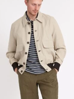 Linfield Bomber Jacket Coney Sand -Oliver Spencer Store ModelOSMJ3325cLinfieldBomberJacketCON01SANConeySandcopy Softness