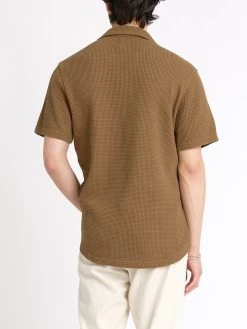 Austell Short Sleeve Polo Shirt Barton Tobacco Brown -Oliver Spencer Store ModelOSMK741AustellPoloShirtBAR01TOBBartonTobaccoBrown8copy Softness
