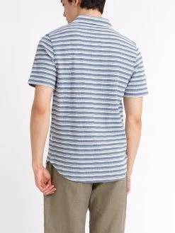 Austell Short Sleeve Polo Shirt Braemar Sky Blue -Oliver Spencer Store ModelOSMK741AustellPoloShirtBRA01SKBBraemarSkyBlue17copy