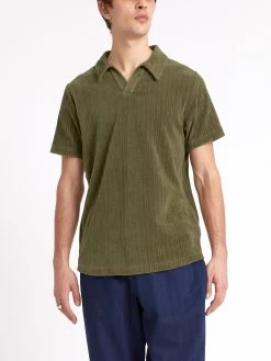 Austell Short Sleeve Polo Shirt Willow Green -Oliver Spencer Store ModelOSMK741AustellPoloShirtWIL01GRNWillowGreen6copy Softness