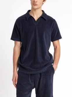 Austell Short Sleeve Polo Shirt Willow Navy -Oliver Spencer Store ModelOSMK741AustellPoloShirtWIL01NAVWillowNavy7copy Softness