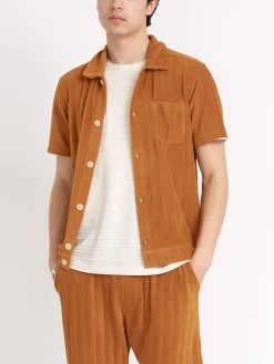 Ashby Short Sleeve Jersey Shirt Haywood Ochre 11 Ashby Short Sleeve Jersey Shirt Haywood Ochre -Oliver Spencer Store ModelOSMK742AshbyShortSleeveJerseyShirtHAY01OCHHaywardOchre16copy