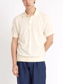 Glendale Polo Shirt Dornie Cream -Oliver Spencer Store ModelOSMK753GlendalePoloShirtDOR01CREDornieCream22copy