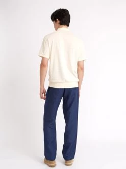 Glendale Polo Shirt Dornie Cream -Oliver Spencer Store ModelOSMK753GlendalePoloShirtDOR01CREDornieCream40