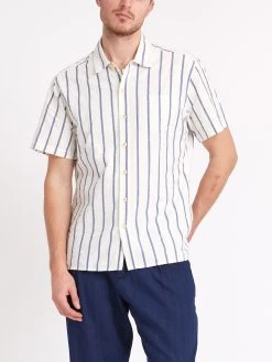 Riviera Short Sleeve Shirt Rickman White/Blue -Oliver Spencer Store ModelOSMS102RivieraShortSleeveShirtRIC01WHBRickmanWhiteBluecopy Softness