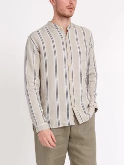 Grandad Shirt Loughlin Sand -Oliver Spencer Store ModelOSMS126GrandadShirtLOU01SANLoughlinSand5copy