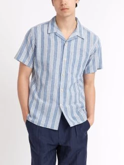 Havana Short Sleeve Shirt Singer Blue 10 Havana Short Sleeve Shirt Singer Blue -Oliver Spencer Store ModelOSMS156cHavanaShortSleeveShirtSIN01BLUSingerBlue7copy