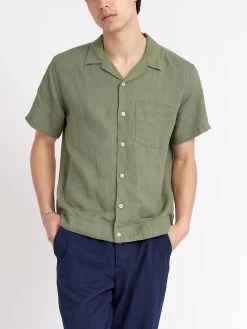 Havana Short Sleeve Shirt Coney Green -Oliver Spencer Store ModelOSMS156eHavanaShortSleeveShirtCON01GRNConeyGreen16copy