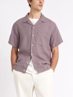 Havana Short Sleeve Shirt Coney Mauve -Oliver Spencer Store ModelOSMS156eHavanaShortSleeveShirtCON01MAUConeyMauvecopy Softness