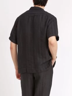 Cuban Short Sleeve Shirt Arnold Black -Oliver Spencer Store ModelOSMS173CubanShortSleeveShirtARN01BLKArnoldBlack52copy