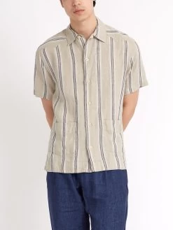 Cuban Short Sleeve Shirt Loughlin Sand 10 Cuban Short Sleeve Shirt Loughlin Sand -Oliver Spencer Store ModelOSMS173CubanShortSleeveShirtLOU01SANLoughlinSand7copy