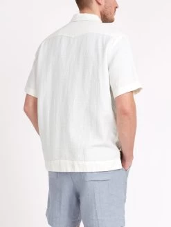 Cuban Short Sleeve Shirt Medley White -Oliver Spencer Store ModelOSMS173CubanShortSleeveShirtMED01WHIMedleyWhite5copy