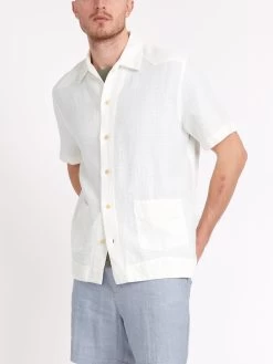 Cuban Short Sleeve Shirt Medley White -Oliver Spencer Store ModelOSMS173CubanShortSleeveShirtMED01WHIMedleyWhitecopy