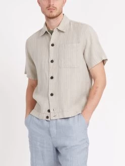 Short Sleeve Milford Shirt Middelboe Sand -Oliver Spencer Store ModelOSMS179ShortSleeveMilfordShirtMID01SANMiddleboeSandcopy