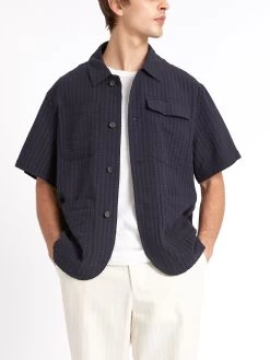 Short Sleeve Safari Shirt Sampson Navy -Oliver Spencer Store ModelOSMS180ShortSleeveSafariShirtSAM01NAVSampsonNavy3copy Softness