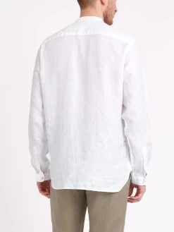 Collarless Ashcroft Shirt Bridford White -Oliver Spencer Store ModelOSMS181CollarlessAshcroftShirtBRI01WHIBridfordWhite1copy
