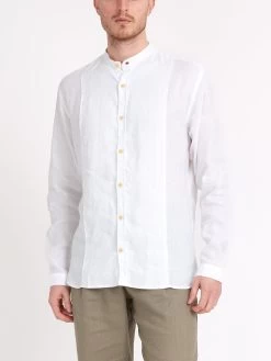 Collarless Ashcroft Shirt Bridford White -Oliver Spencer Store ModelOSMS181CollarlessAshcroftShirtBRI01WHIBridfordWhitecopy