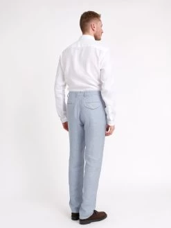Fishtail Trousers Drescher Blue 13 Fishtail Trousers Drescher Blue -Oliver Spencer Store ModelOSMT20eFishtailTrouserDRE01BLUDrescherBlue5