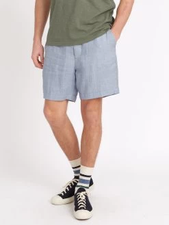 Osborne Drawstring Shorts Drescher Blue -Oliver Spencer Store ModelOSMT64OsborneShortsDRE01BLUDrescherBlue4copy