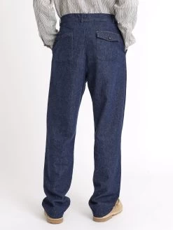 Morton Pleated Trousers Burnham Denim Indigo Blue -Oliver Spencer Store ModelOSMT68MortonTrousersBUR01INBBurnhamIndigoBlue34copy