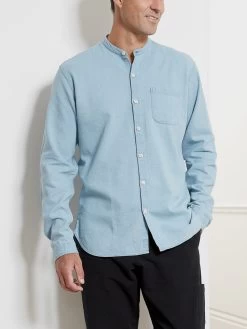 Grandad Shirt Kildale Indigo Light 11 Grandad Shirt Kildale Indigo Light -Oliver Spencer Store OSMS126 KIL01INL GrandadShirtKildaleIndigoLight7