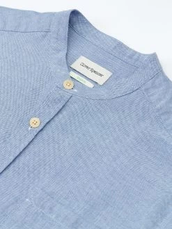 Grandad Shirt Brecon Blue 8 Grandad Shirt Brecon Blue -Oliver Spencer Store OSMS126GrandadShirtBRE01BLUBreconBlue