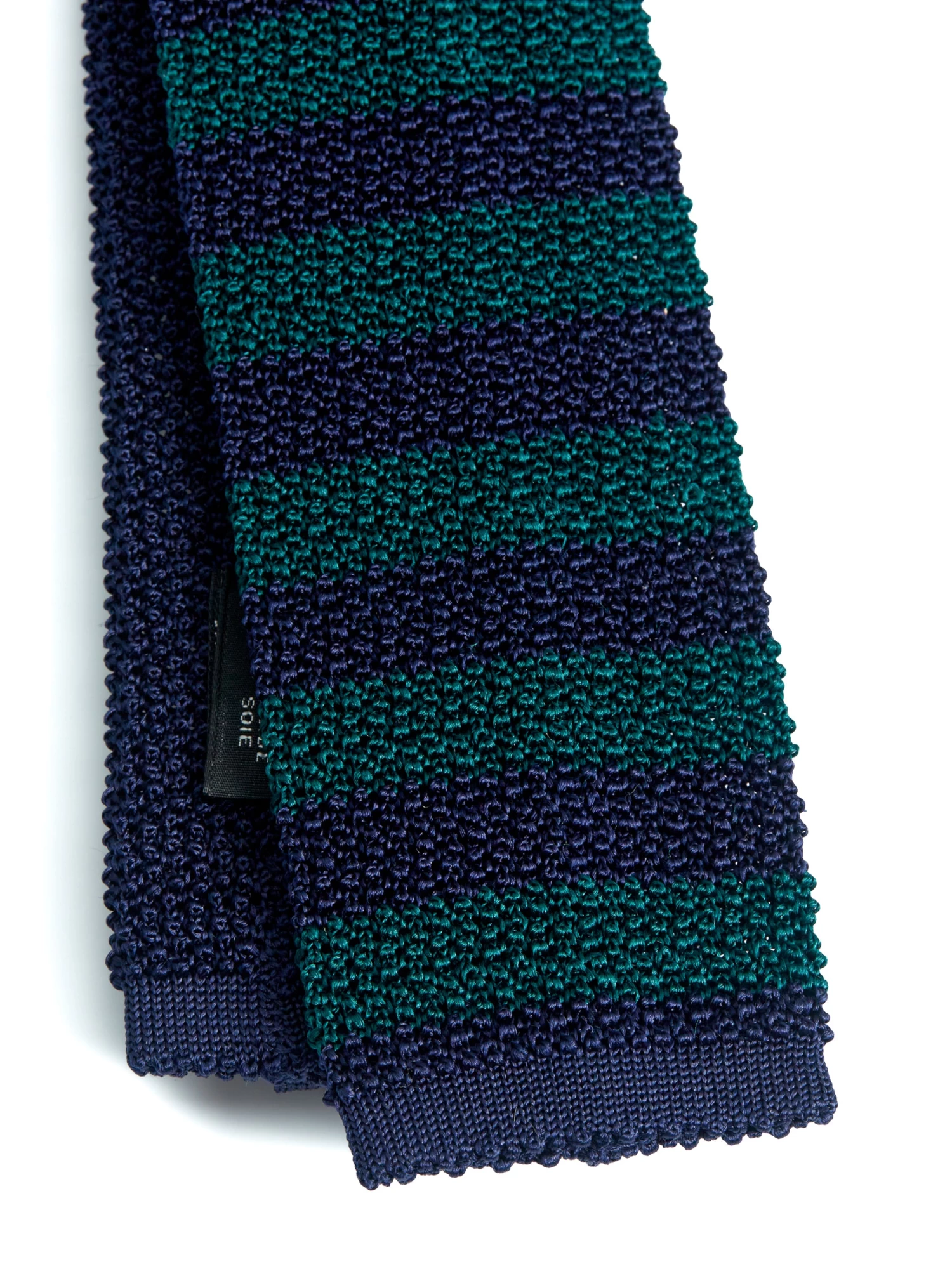 Silk Knitted Tie Navy/Green Stripe 2 Silk Knitted Tie Navy/Green Stripe - Image 2